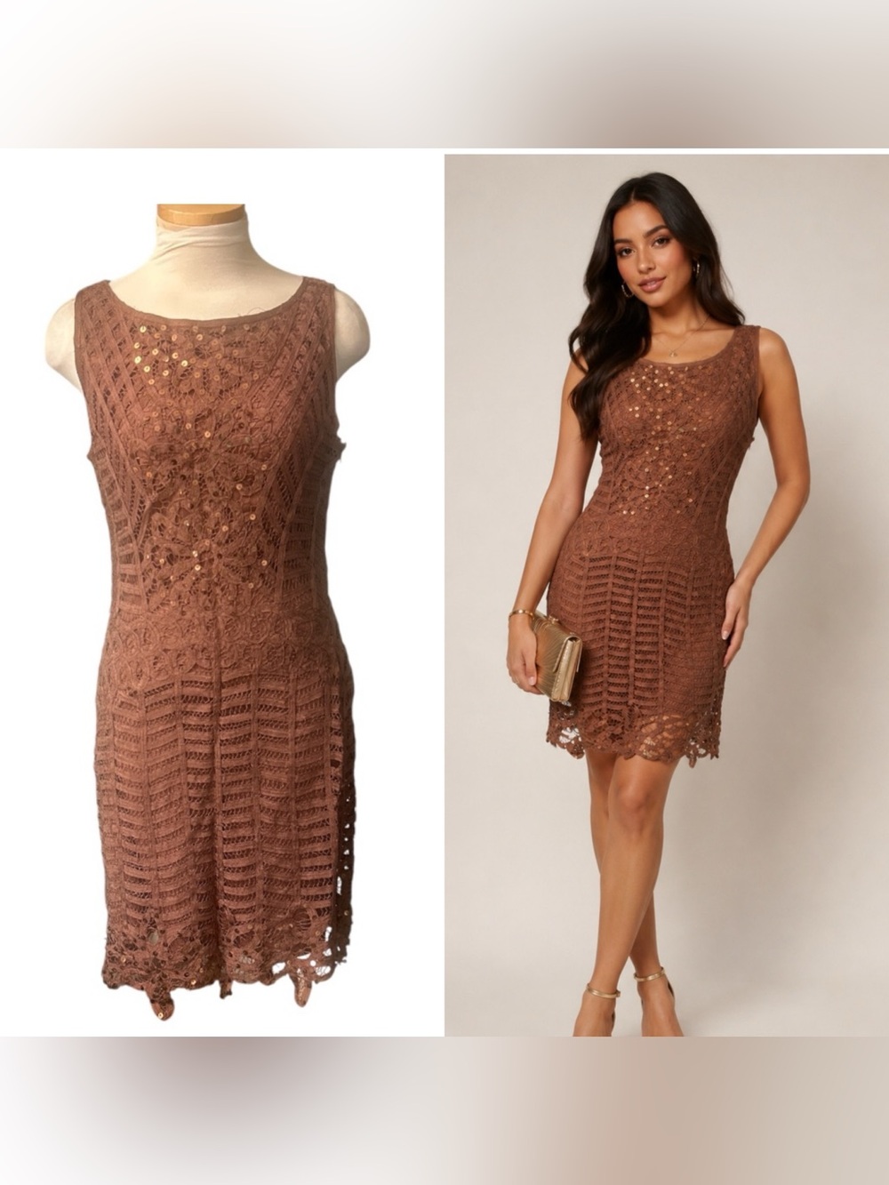 R&M Richards Sleeveless Lace Midi Dress in Brown Size Medium